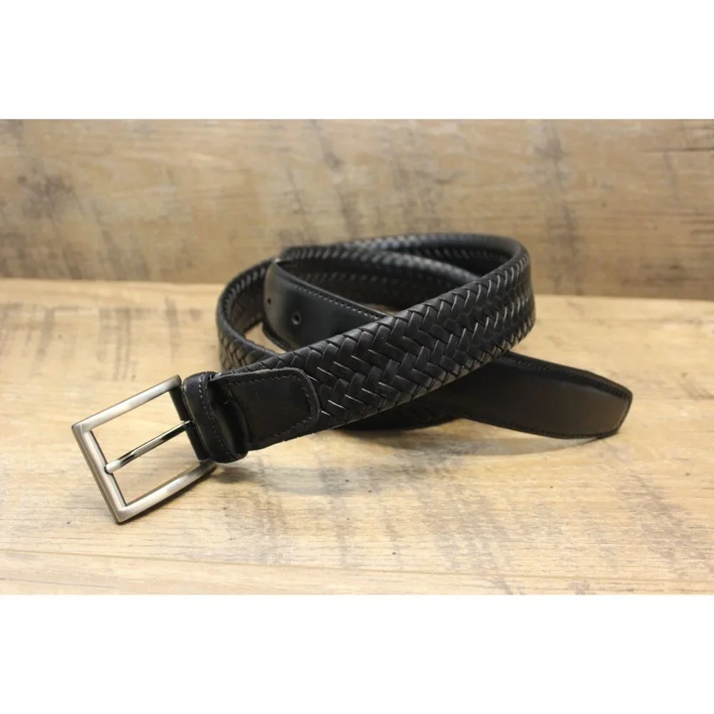 GF men's braided black leather casual dress belt 50‎ / 52